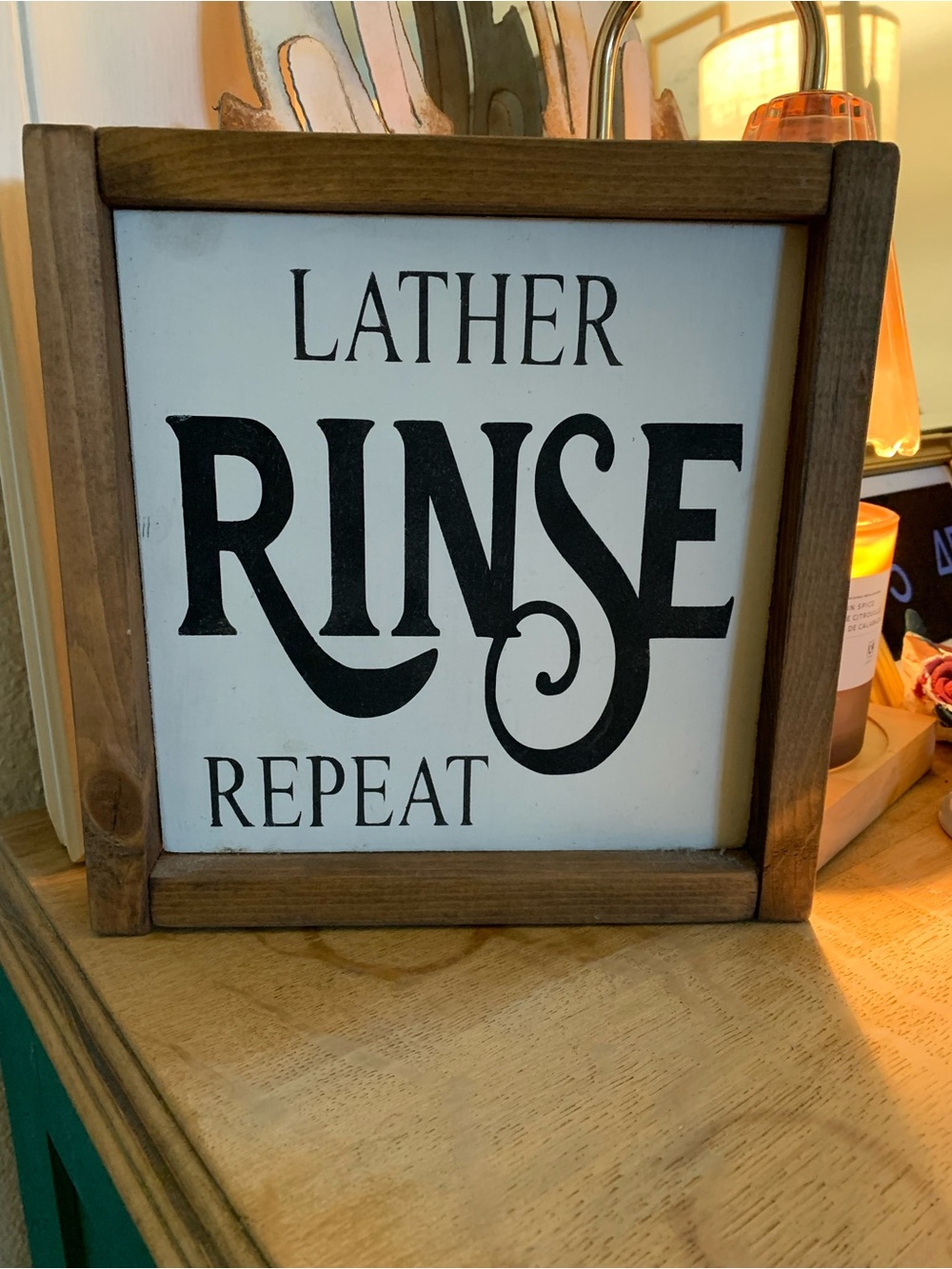 Lather Rinse Repeat Wood Framed Sign - Black on White